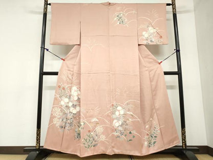 平和屋着物●訪問着 駒刺繍 草花文 金彩 正絹 逸品 DABB0935ud
