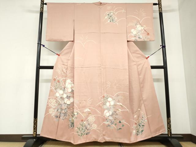 平和屋着物●訪問着 駒刺繍 草花文 金彩 正絹 逸品 DABB0935ud