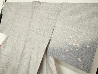 平和屋着物●訪問着　江戸小紋　紬地　宝尽くし文　扇面文　正絹　逸品　DABB0940ud