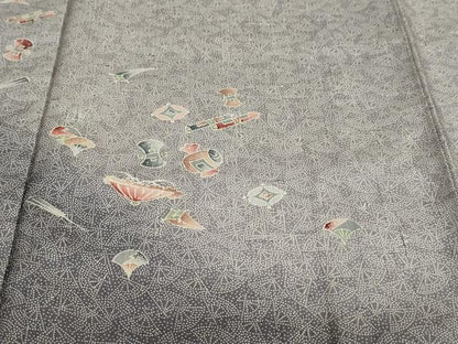 平和屋着物●訪問着　江戸小紋　紬地　宝尽くし文　扇面文　正絹　逸品　DABB0940ud
