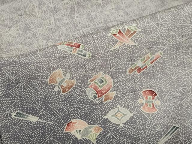 平和屋着物●訪問着　江戸小紋　紬地　宝尽くし文　扇面文　正絹　逸品　DABB0940ud