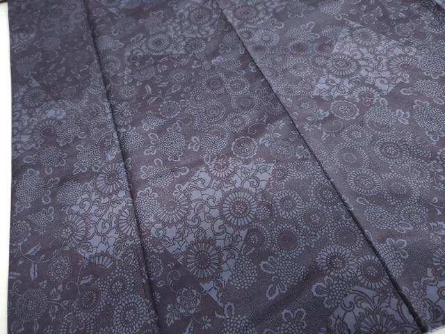 平和屋着物●上質な小紋　本藍　型絵染め　紬地　切嵌草花文　正絹　逸品　DABB0944ud