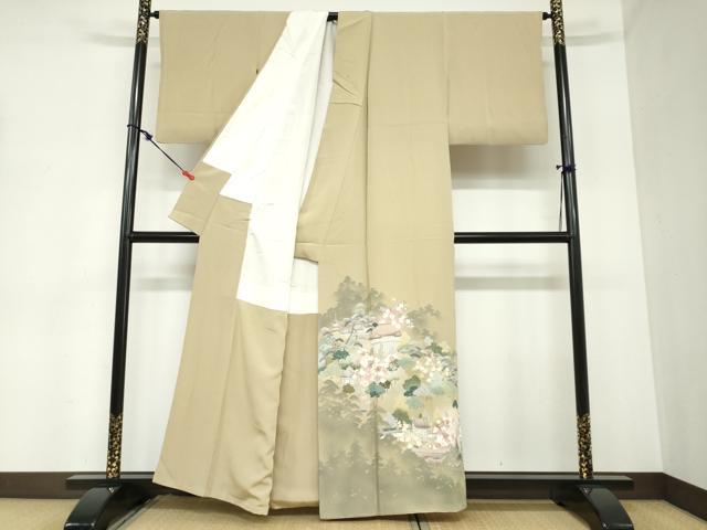 平和屋着物●豪華色留袖 友禅 風景草花文 正絹 逸品 DABB0945ud