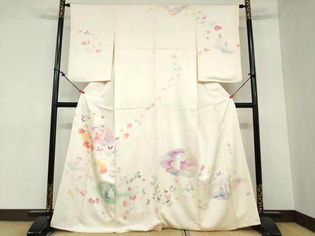 平和屋着物●訪問着 作家物 人物花蝶文 メルヘン 暈し染め 正絹 逸品 DABB0949ud