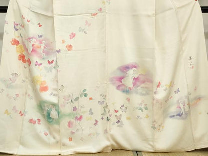 平和屋着物●訪問着 作家物 人物花蝶文 メルヘン 暈し染め 正絹 逸品 DABB0949ud