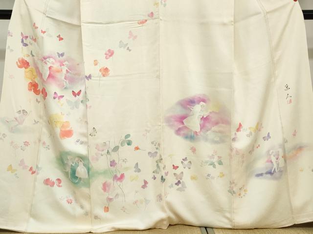 平和屋着物●訪問着 作家物 人物花蝶文 メルヘン 暈し染め 正絹 逸品 DABB0949ud