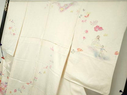 平和屋着物●訪問着 作家物 人物花蝶文 メルヘン 暈し染め 正絹 逸品 DABB0949ud