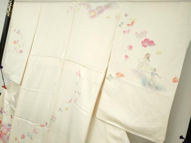 平和屋着物●訪問着 作家物 人物花蝶文 メルヘン 暈し染め 正絹 逸品 DABB0949ud