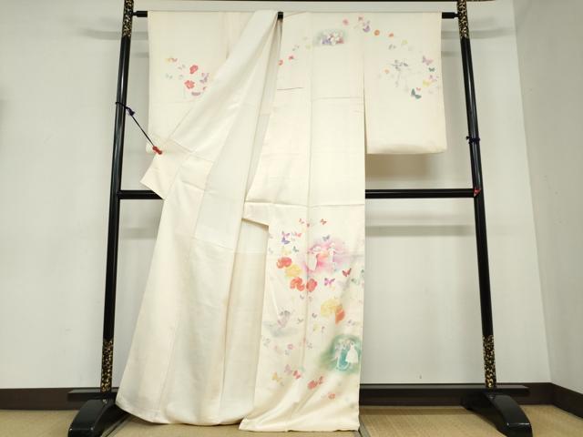 平和屋着物●訪問着 作家物 人物花蝶文 メルヘン 暈し染め 正絹 逸品 DABB0949ud