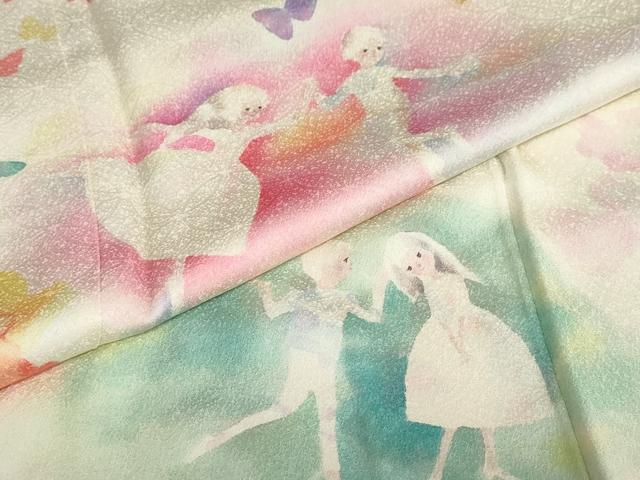 平和屋着物●訪問着 作家物 人物花蝶文 メルヘン 暈し染め 正絹 逸品 DABB0949ud