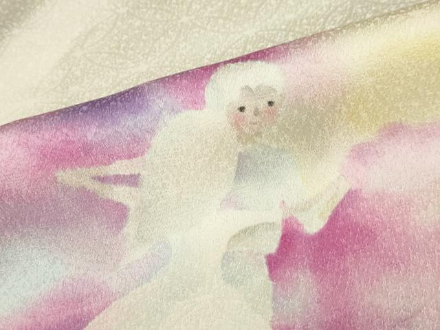 平和屋着物●訪問着 作家物 人物花蝶文 メルヘン 暈し染め 正絹 逸品 DABB0949ud
