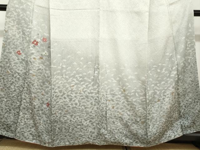 平和屋着物●訪問着　総絞り　刺繍　舞椿文　銀彩　正絹　逸品　DABB0957ud