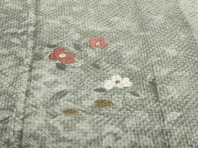 平和屋着物●訪問着　総絞り　刺繍　舞椿文　銀彩　正絹　逸品　DABB0957ud