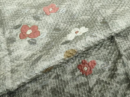 平和屋着物●訪問着　総絞り　刺繍　舞椿文　銀彩　正絹　逸品　DABB0957ud
