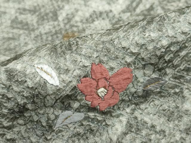 平和屋着物●訪問着　総絞り　刺繍　舞椿文　銀彩　正絹　逸品　DABB0957ud