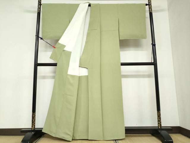 平和屋着物●上質な色無地　松葉色　正絹　逸品　DABB0958ud