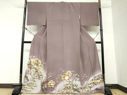 平和屋着物●色留訪問着 駒刺繍 流水飛鶴草花文 暈し染め 金彩 正絹 逸品 DABB0959ud