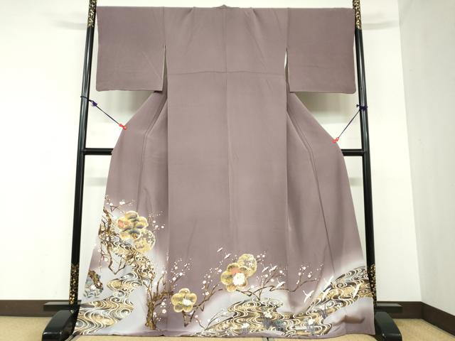 平和屋着物●色留訪問着 駒刺繍 流水飛鶴草花文 暈し染め 金彩 正絹 逸品 DABB0959ud