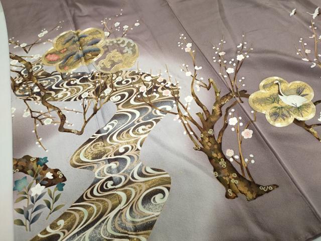 平和屋着物●色留訪問着 駒刺繍 流水飛鶴草花文 暈し染め 金彩 正絹 逸品 DABB0959ud