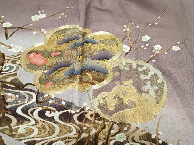 平和屋着物●色留訪問着 駒刺繍 流水飛鶴草花文 暈し染め 金彩 正絹 逸品 DABB0959ud
