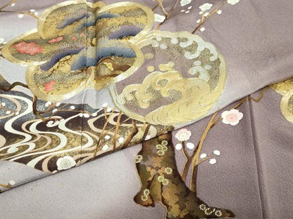 平和屋着物●色留訪問着 駒刺繍 流水飛鶴草花文 暈し染め 金彩 正絹 逸品 DABB0959ud