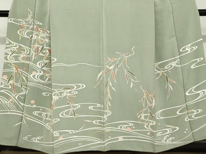 平和屋着物●訪問着　駒刺繍　流水草花文　金彩　正絹　逸品　DABB0963ud