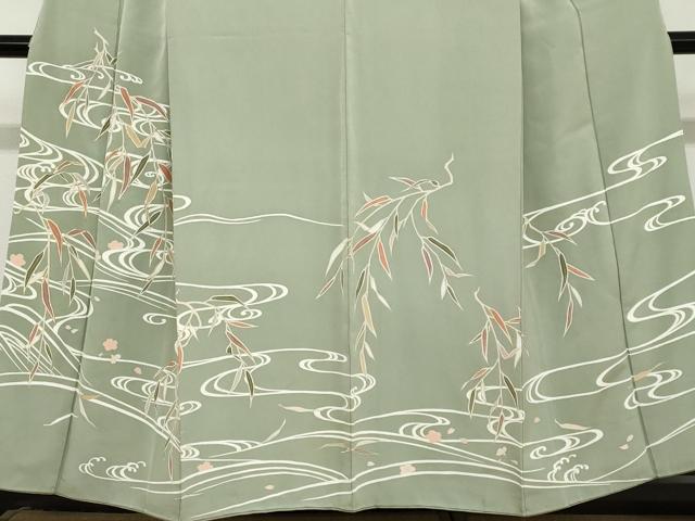 平和屋着物●訪問着　駒刺繍　流水草花文　金彩　正絹　逸品　DABB0963ud