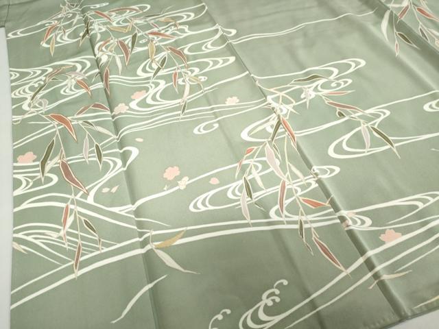 平和屋着物●訪問着　駒刺繍　流水草花文　金彩　正絹　逸品　DABB0963ud