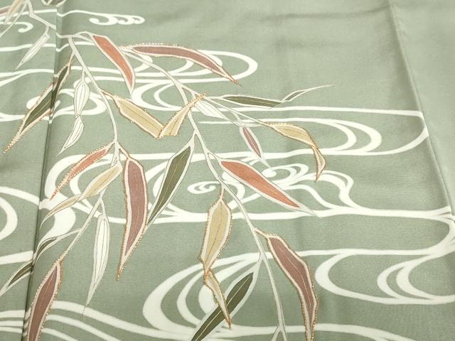 平和屋着物●訪問着　駒刺繍　流水草花文　金彩　正絹　逸品　DABB0963ud