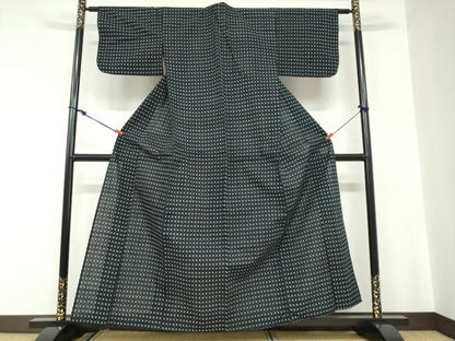 平和屋着物●久留米絣　単衣　抽象文様　綿　逸品　DABB0966ud