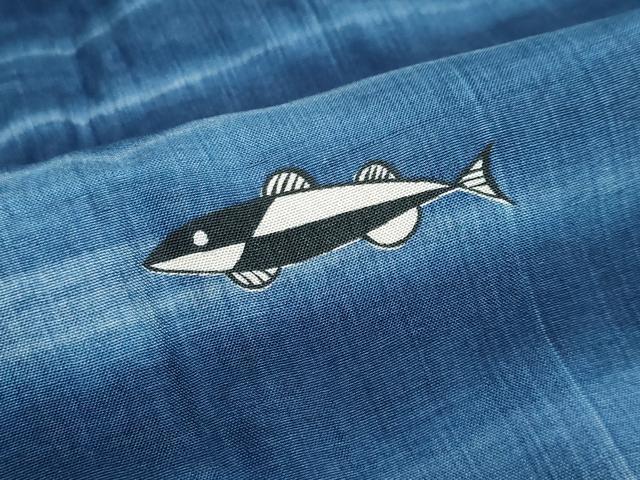 平和屋着物●男性　長襦袢　袷　魚　さかな　正絹　逸品　DABB0967ud