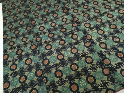 平和屋着物●上質な小紋　紬地　型染め　草花丸文　正絹　逸品　DABB0971ud