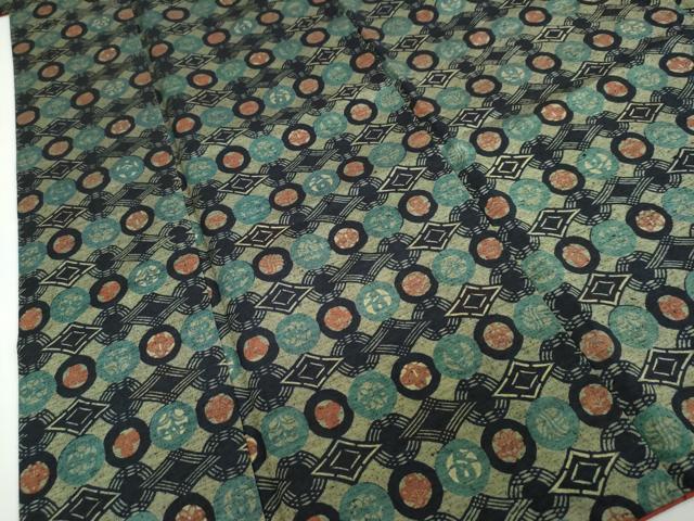 平和屋着物●上質な小紋　紬地　型染め　草花丸文　正絹　逸品　DABB0971ud