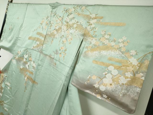 平和屋着物●訪問着　流水小舟草花文　金銀彩　正絹　逸品　DABB0991ud