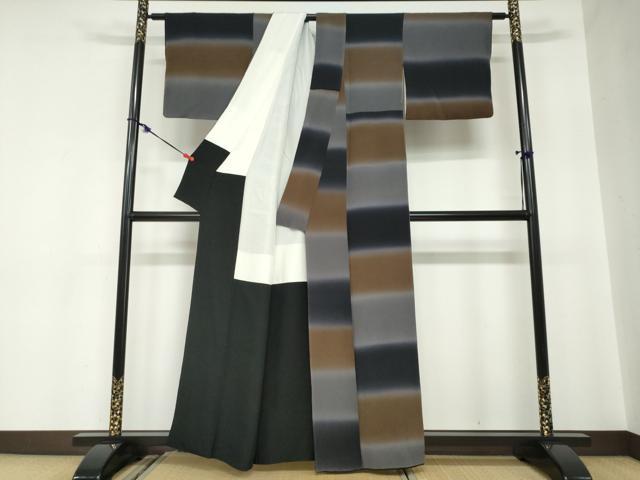 平和屋着物●上質な小紋　横段文　鬼しぼ縮緬　正絹　逸品　DABB0992ud