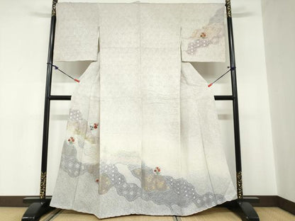 平和屋着物●訪問着　総絞り　刺繍　道長吉祥草花文　金彩　正絹　逸品　DABB0994ud