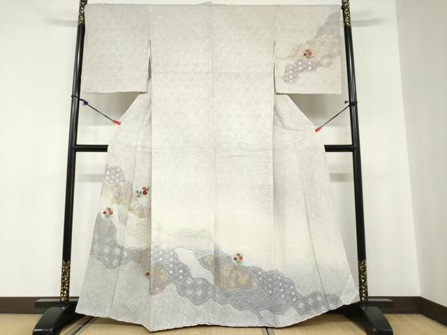 平和屋着物●訪問着　総絞り　刺繍　道長吉祥草花文　金彩　正絹　逸品　DABB0994ud