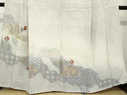平和屋着物●訪問着　総絞り　刺繍　道長吉祥草花文　金彩　正絹　逸品　DABB0994ud