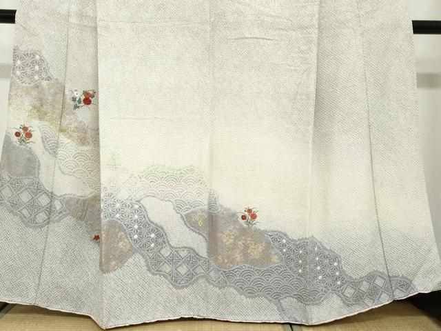 平和屋着物●訪問着　総絞り　刺繍　道長吉祥草花文　金彩　正絹　逸品　DABB0994ud