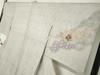 平和屋着物●訪問着　総絞り　刺繍　道長吉祥草花文　金彩　正絹　逸品　DABB0994ud