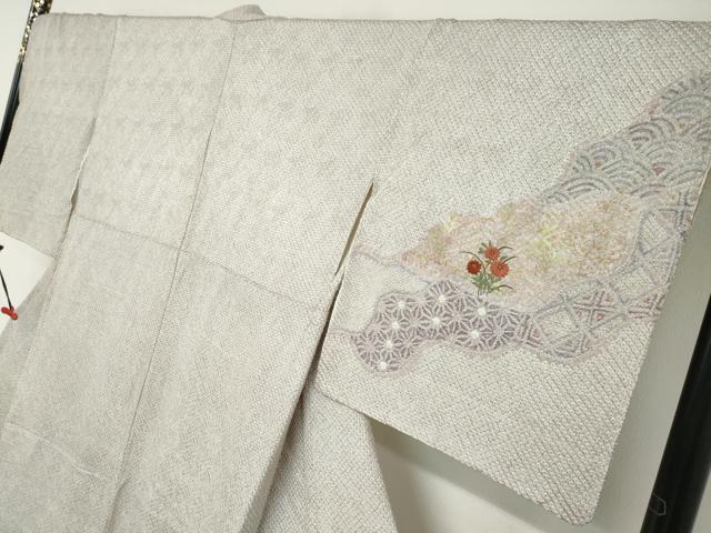 平和屋着物●訪問着　総絞り　刺繍　道長吉祥草花文　金彩　正絹　逸品　DABB0994ud