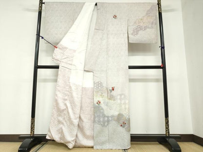 平和屋着物●訪問着　総絞り　刺繍　道長吉祥草花文　金彩　正絹　逸品　DABB0994ud