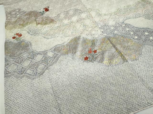 平和屋着物●訪問着　総絞り　刺繍　道長吉祥草花文　金彩　正絹　逸品　DABB0994ud
