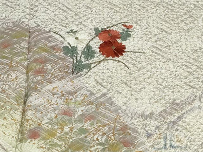 平和屋着物●訪問着　総絞り　刺繍　道長吉祥草花文　金彩　正絹　逸品　DABB0994ud