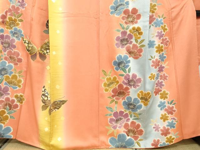 平和屋着物●豪華振袖　駒刺繍　花蝶文　金彩　正絹　逸品　DABB0996ud