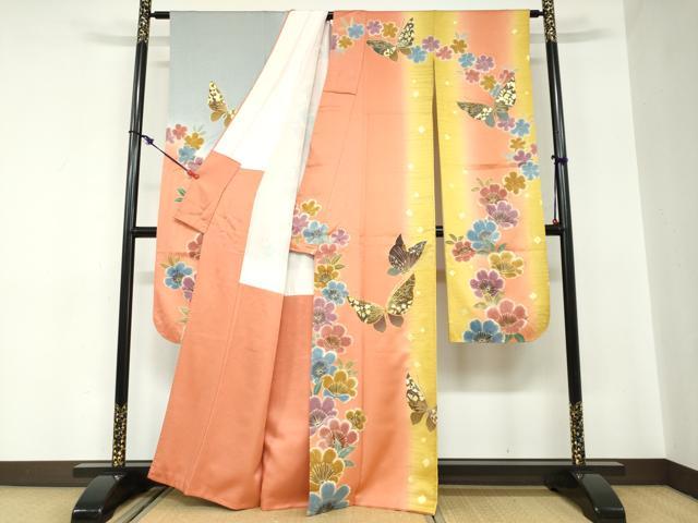 平和屋着物●豪華振袖　駒刺繍　花蝶文　金彩　正絹　逸品　DABB0996ud