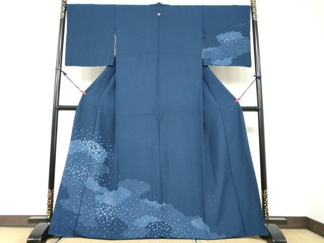 平和屋着物●訪問着 藍 型染め 雲霞箔散らし文 正絹 逸品 DABB0997ud