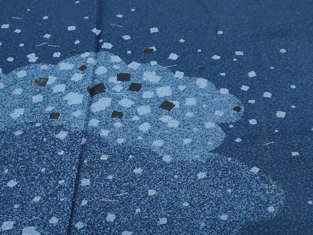 平和屋着物●訪問着 藍 型染め 雲霞箔散らし文 正絹 逸品 DABB0997ud