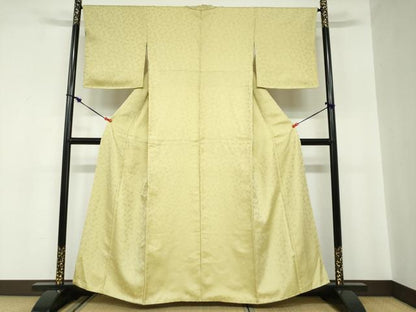 平和屋着物●上質な色無地 更紗花唐草地紋 淡黄色 正絹 逸品 未使用 DABB0999ud