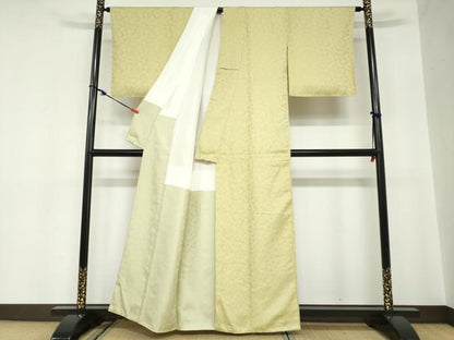 平和屋着物●上質な色無地 更紗花唐草地紋 淡黄色 正絹 逸品 未使用 DABB0999ud